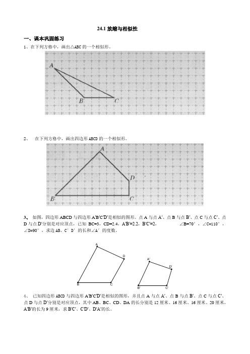 沪教版(五四学制)九年级数学上册同步练习：24.1 放缩与相似形