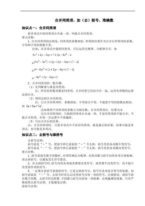 合并同类项、加(去)括号、准确数