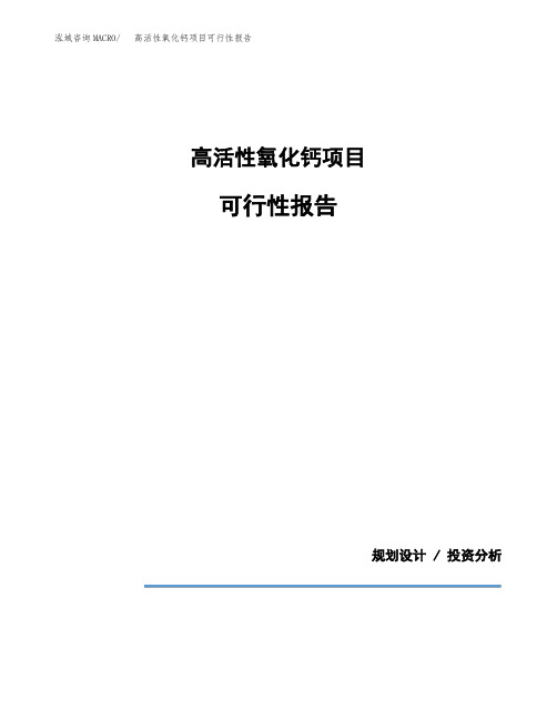 高活性氧化钙项目可行性报告(投资建议模板参考)