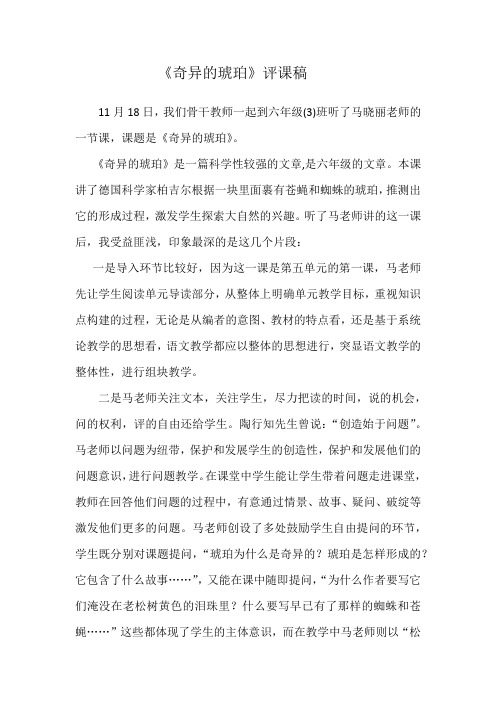 《奇异的琥珀》评课稿