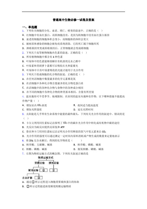 普通高中生物必修一试卷及答案