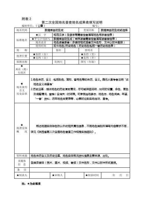 地名普查成果表(填表说明)