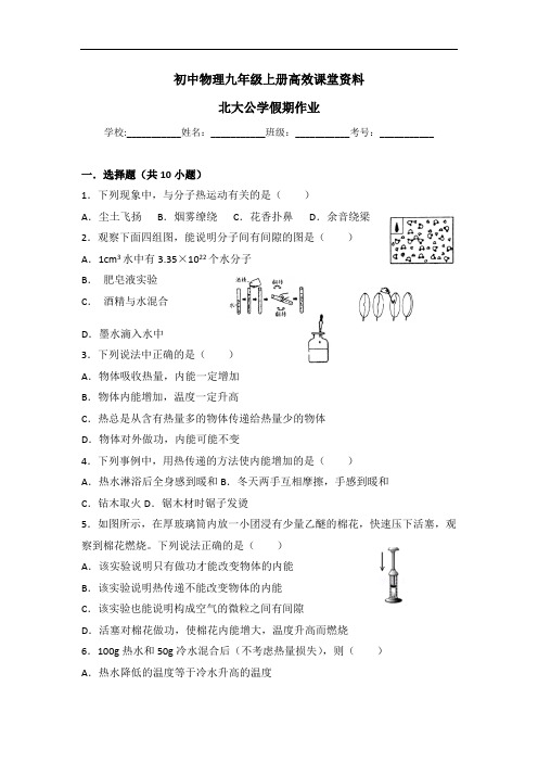 初中物理九年级上册高效课堂资料北大公学假期作业