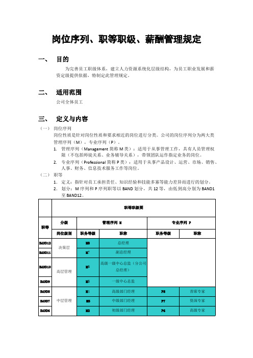 岗位序列 职等职级和薪酬管理规定