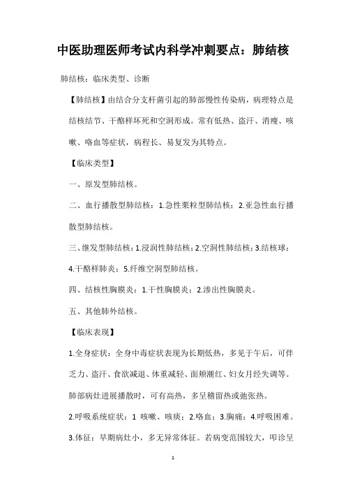 中医助理医师考试内科学冲刺要点：肺结核