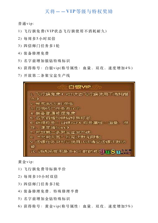天将——VIP等级与特权奖励