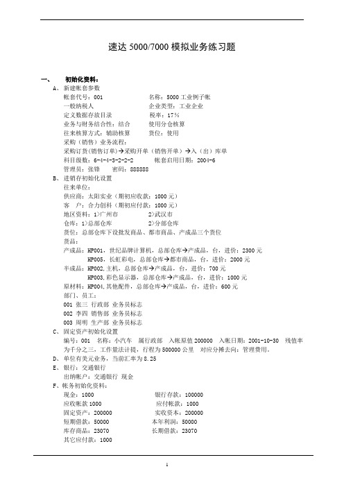 速达5000、7000系列实操练习题