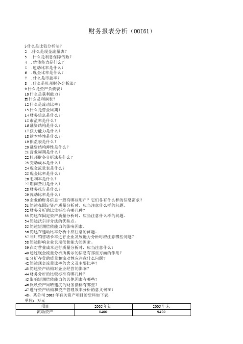 自学考试00161《财务报表分析》复习资料