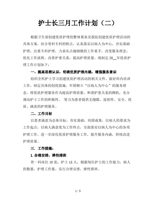 护士长三月工作计划(二)