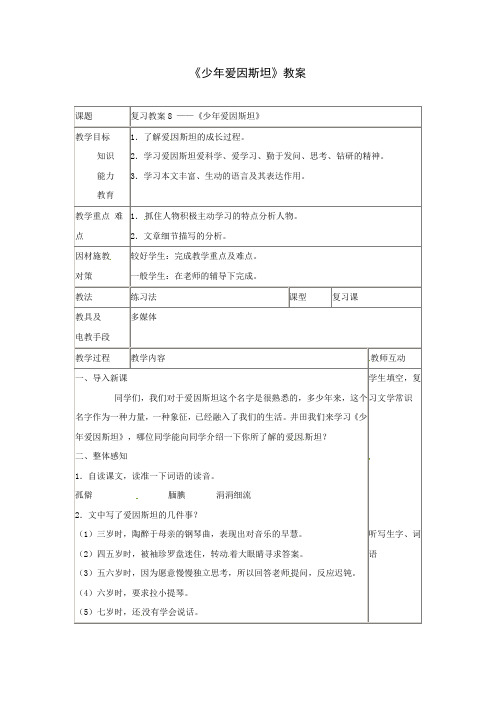 2014年语文版七年级语文下册：8《少年爱因斯坦》教案