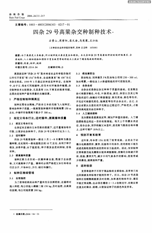 四杂29号高粱杂交种制种技术