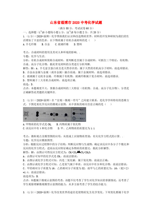 山东省淄博市2020年中考化学真题试题(含解析)