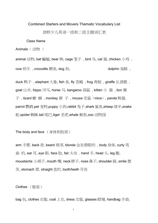 (完整版)(CambridgeLevel2)剑桥少儿英语二级词汇表