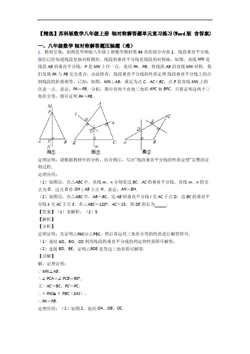 【精选】苏科版数学八年级上册 轴对称解答题单元复习练习(Word版 含答案)