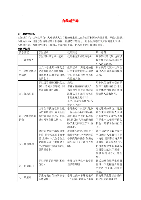 七年级政治上册 第五课 第3框 自我新形象教案 新人教版