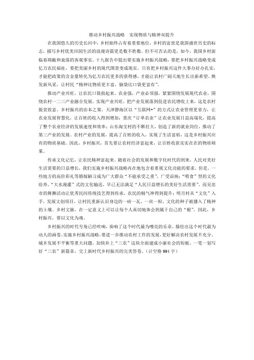 申论范文：推动乡村振兴战略  实现物质与精神双提升