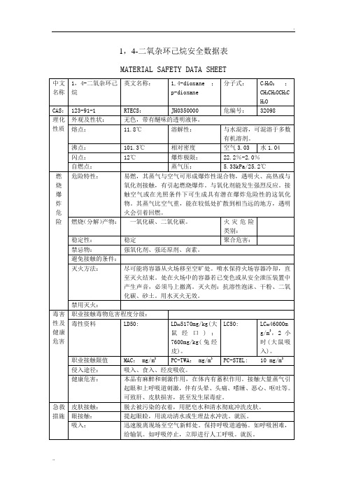 1,4-二氧杂环己烷安全数据表