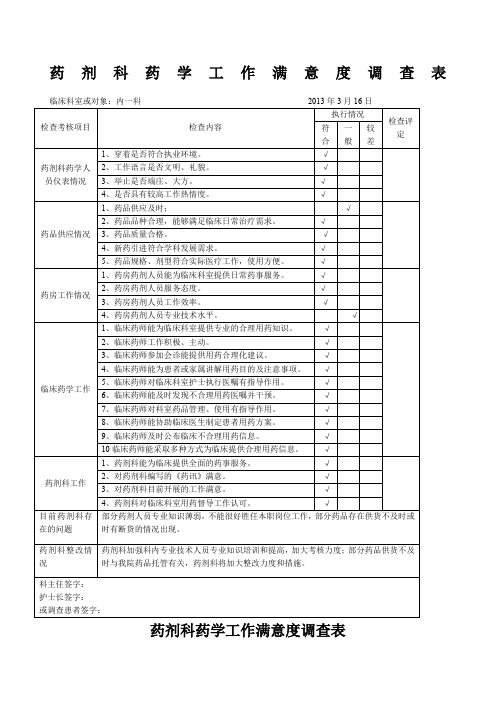 药剂科工作满意度调查表