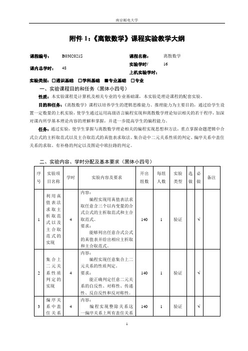 南京邮电大学离散数学实验教学大纲
