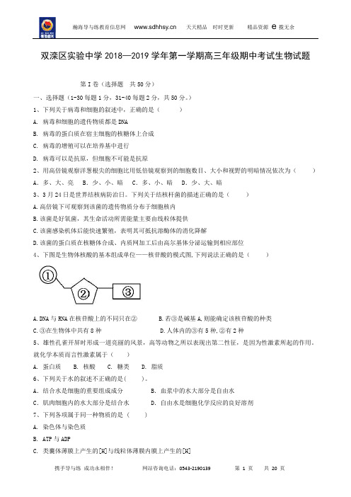 河北省承德市双滦区实验中学2019届高三上学期期中考试生物试题