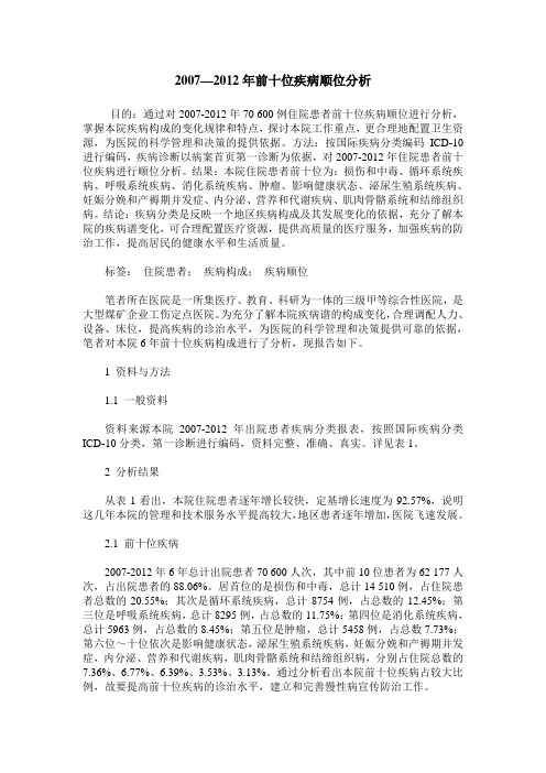 2007—2012年前十位疾病顺位分析