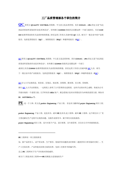 05 工厂品质管理各个职位的简介-品质