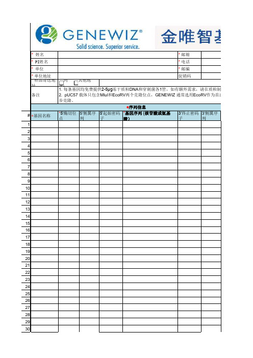 金唯智基因合成订购表xls