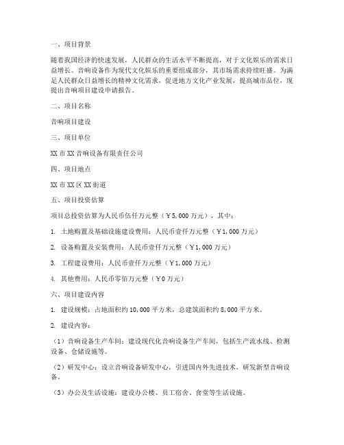 音响项目建设申请报告