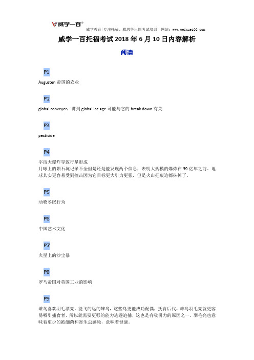 威学一百托福考试2018年6月10日内容解析