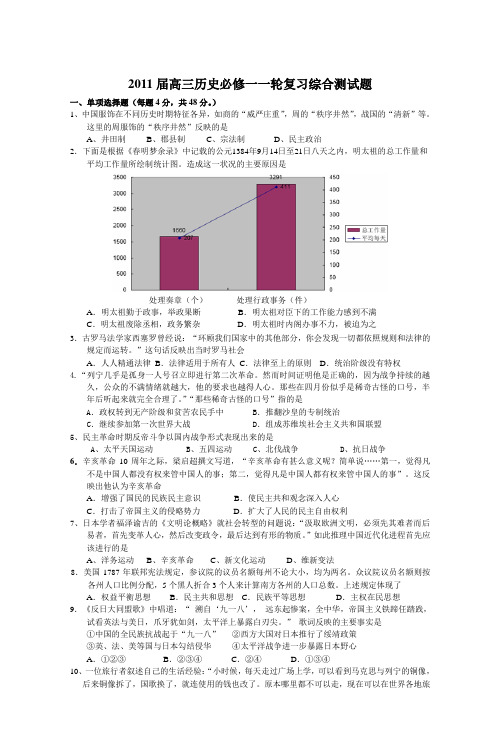 2011届高三历史必修一一轮复习综合测试题