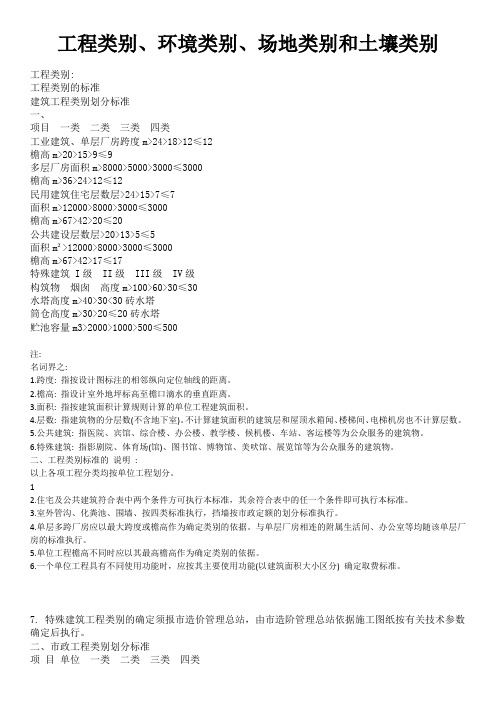 工程类别、环境类别、场地类别和土壤类别