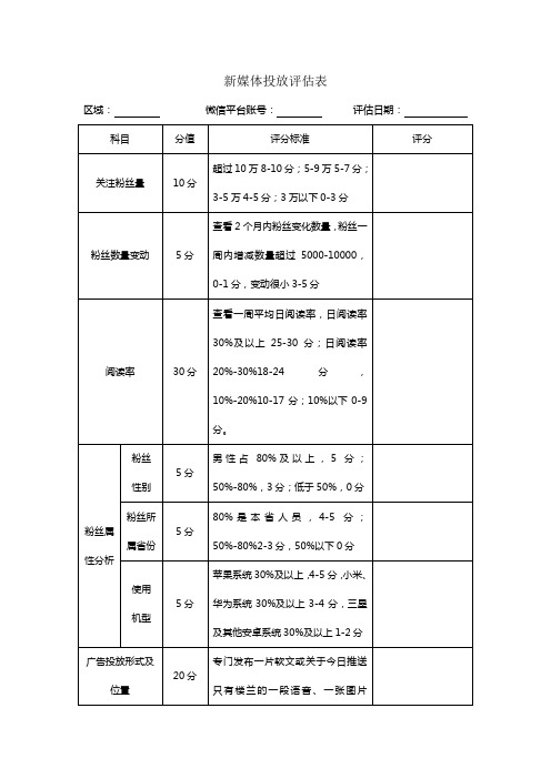 新媒体广告投放评估表