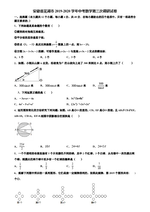 安徽省芜湖市2019-2020学年中考数学第三次调研试卷含解析