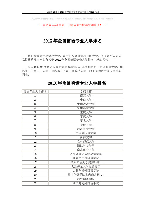 【最新2018】201X年全国德语专业大学排名-word范文 (2页)