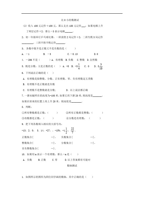 七年级上数学 2.1《比0小的数》测试题 新教材 新大纲 练习 测试 模拟 复习 考试 期中 期末 中考.doc