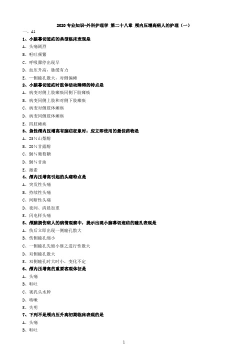2020专业知识-外科护理学 第二十八章 颅内压增高病人的护理