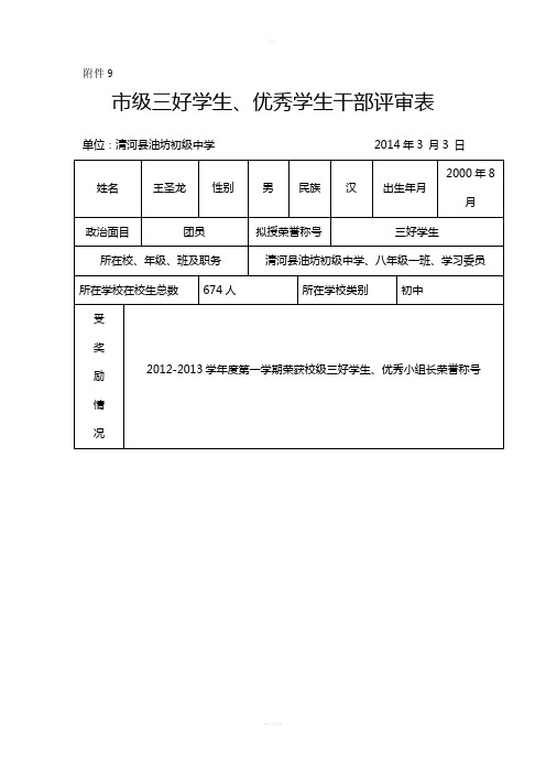 市三好学生评审表