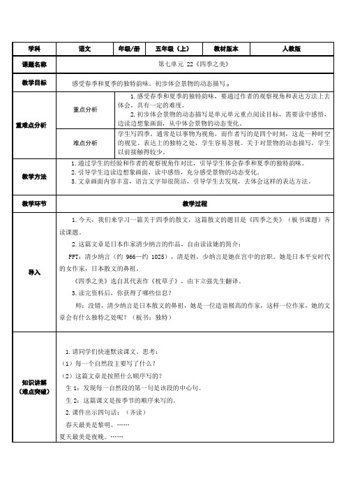 部编版五年级(上)四季之美优秀教学设计