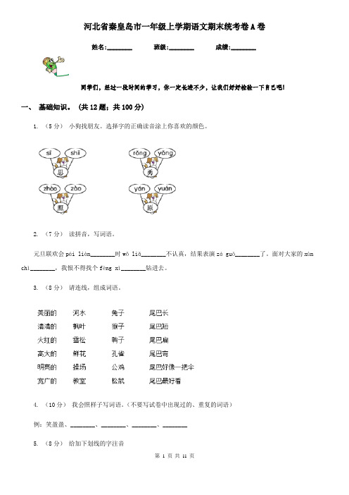 河北省秦皇岛市一年级上学期语文期末统考卷A卷