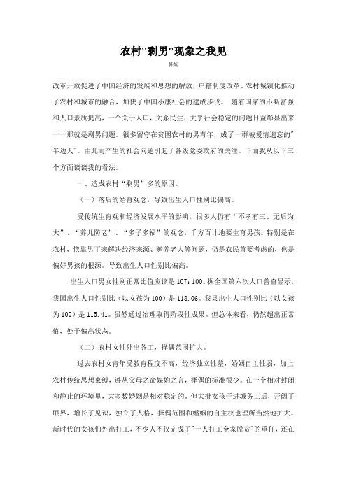 农村剩男现象之我见
