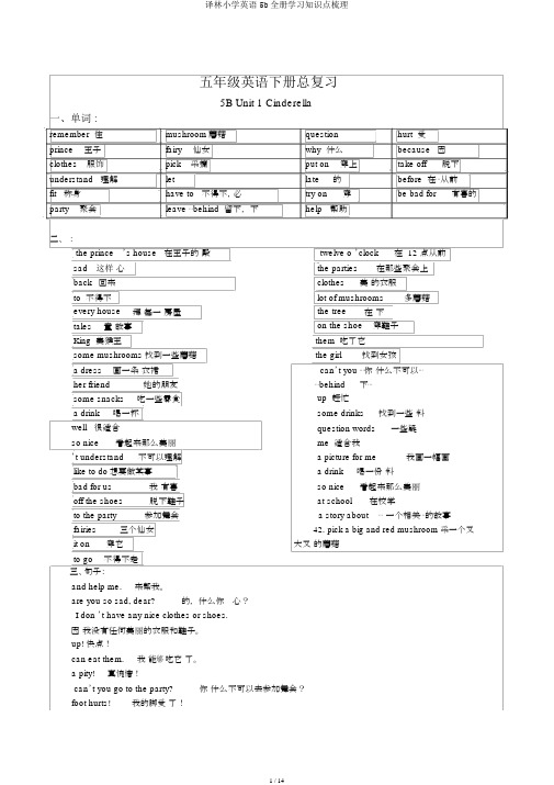译林小学英语5b全册学习知识点梳理