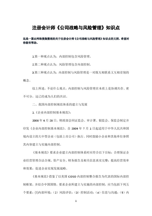 注册会计师《公司战略与风险管理》知识点