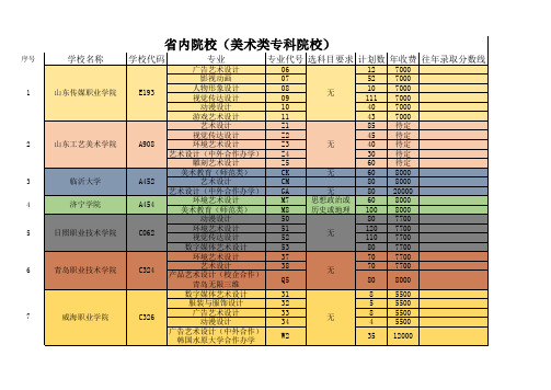 山东省内美术高考专科院校招生计划