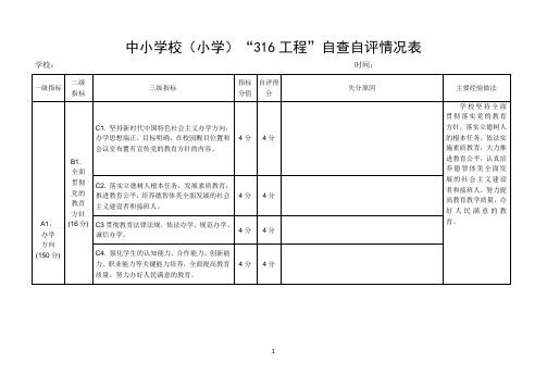 316工程自查自评情况表(小学)