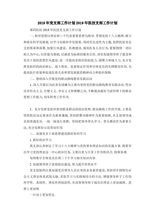 2019年党支部工作计划 2019年医技支部工作计划 精品