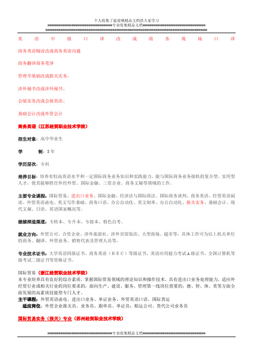 其它学校商务英语专业课程设置