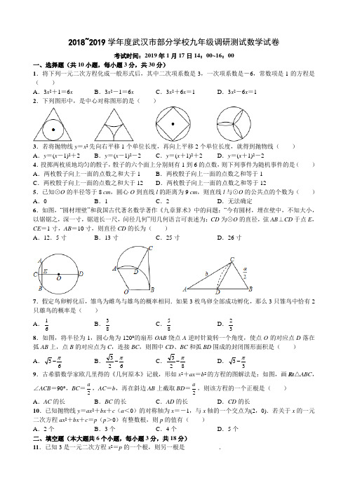 2018~2019学年度武汉市部分学校九年级调研测试数学试卷(含答案)