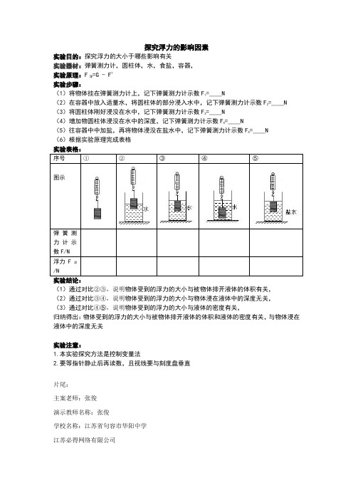 实验报告探究浮力的影响因素