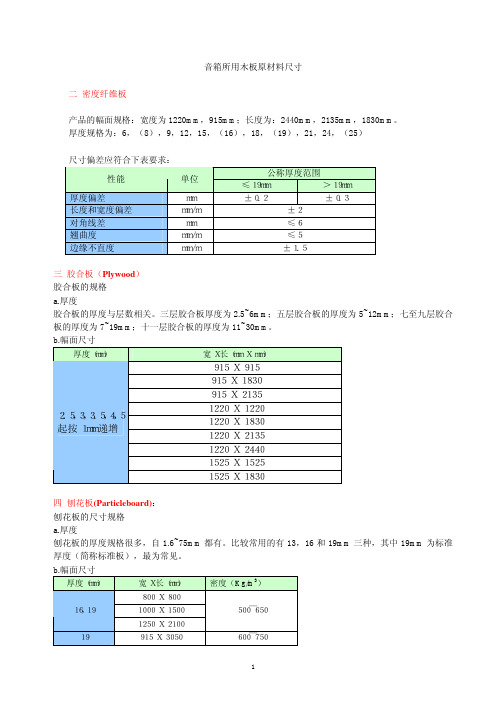 音响用原材料的尺寸