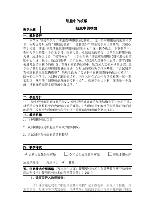 中图版必修一 细胞中的核酸 教案 (2)